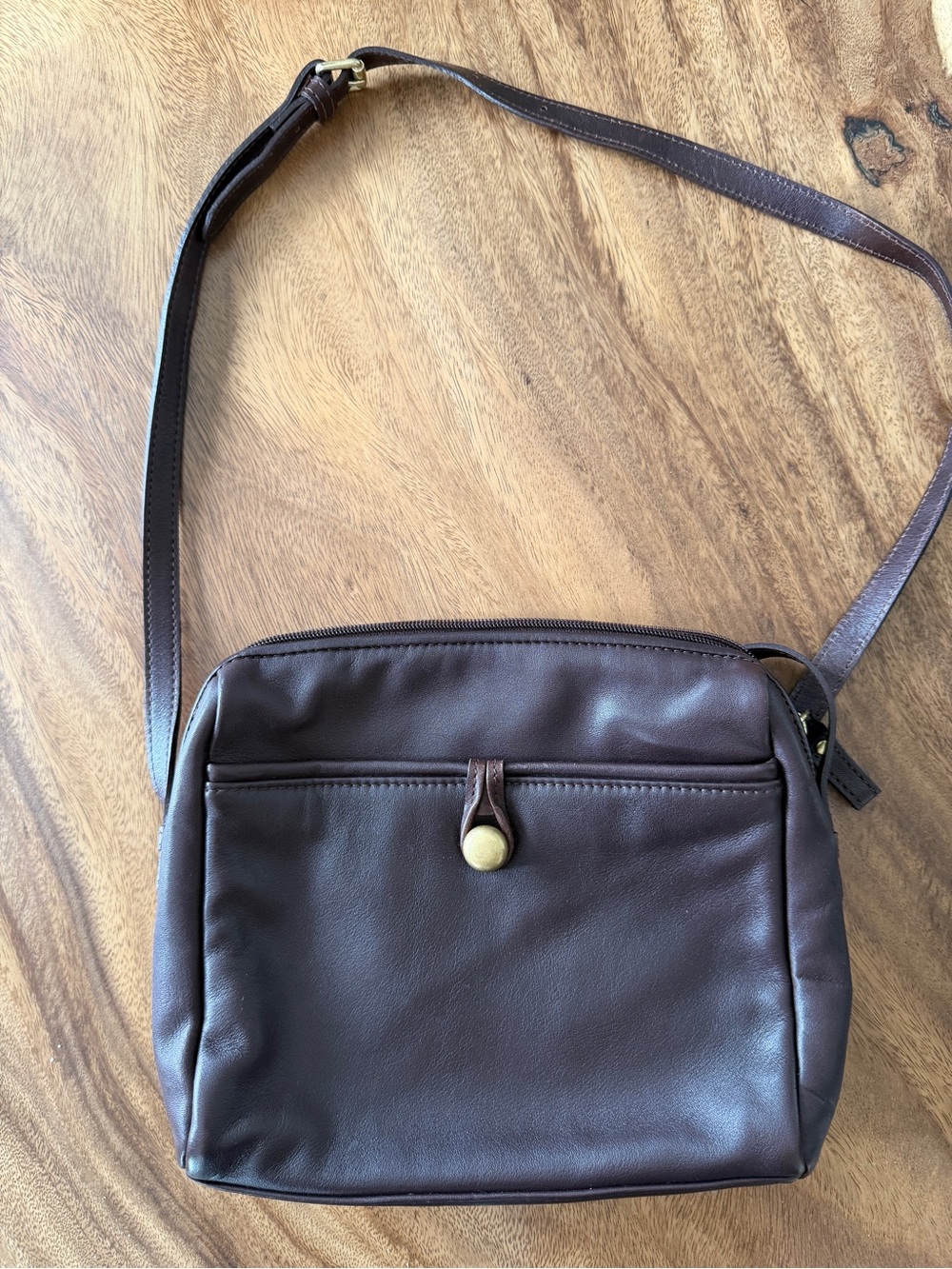 Vintage Liz Claiborne Brown Leather Crossbody Bag 90s Minimalist Boho Purse